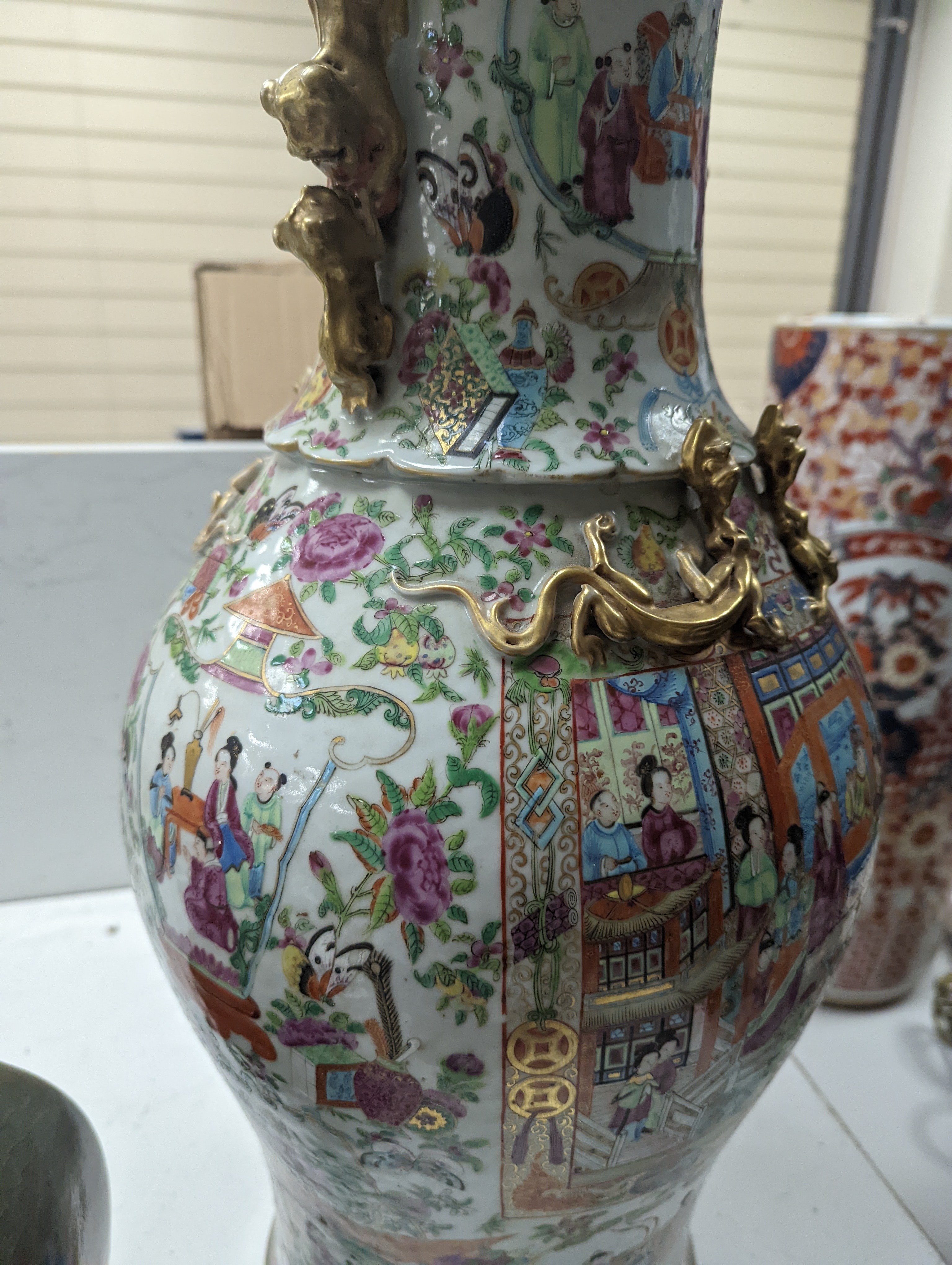 A large Chinese Canton decorated famille rose vase, 19th century, 59cm